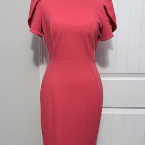 Calvin Klein Tulip-Sleeve Sheath Dress in dark pink color. Size 4